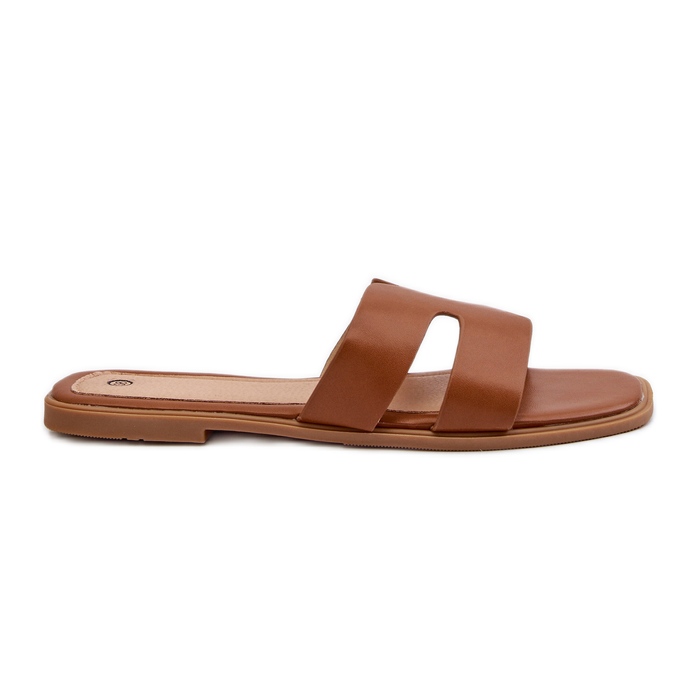 Flache Damen-Flip-Flops mit Ausschnitten, Braun, Fiviama