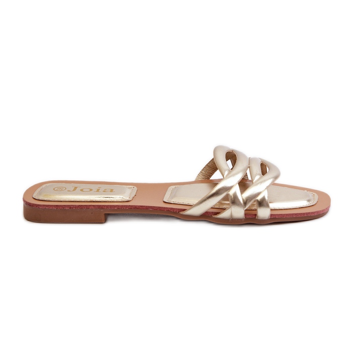 Damen-Flip-Flops aus Öko-Leder mit flachem Absatz, Gold Moldela golden