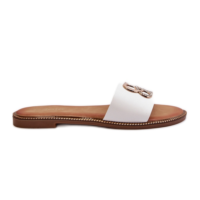 Damen-Flip-Flops mit Öko-Lederverzierung auf flachen Absätzen, weiße Sadria