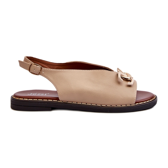 Damen-Sandalen mit flachem Absatz und beigem Jezzi-Dekor
