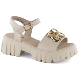 Leder-Sandalen mit hohen Absätzen und Plateausohle Vinceza W JAN301B, beige