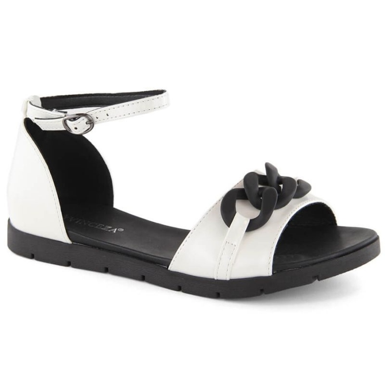Vinceza W JAN309B flache Sandalen mit Kette, weiß
