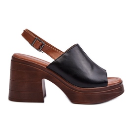 Vinceza Damensandalen aus Öko-Leder mit klobigem Absatz und Plateau, Schwarz Meeyah