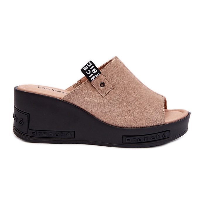 Vinceza Beige Vleni Damen-Flip-Flops mit Keilabsatz
