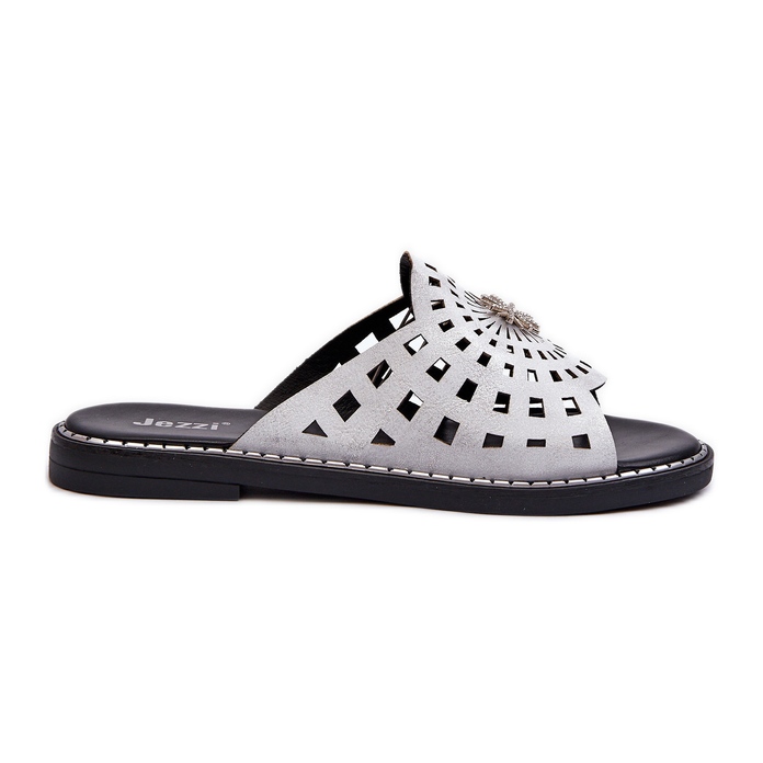 Glänzende flache Damen-Flip-Flops mit silberner Verzierung Ebirena silber-