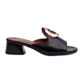 Elegante Damen-Flip-Flops mit niedrigem Absatz und Goldverzierung in Schwarz von Uzimila