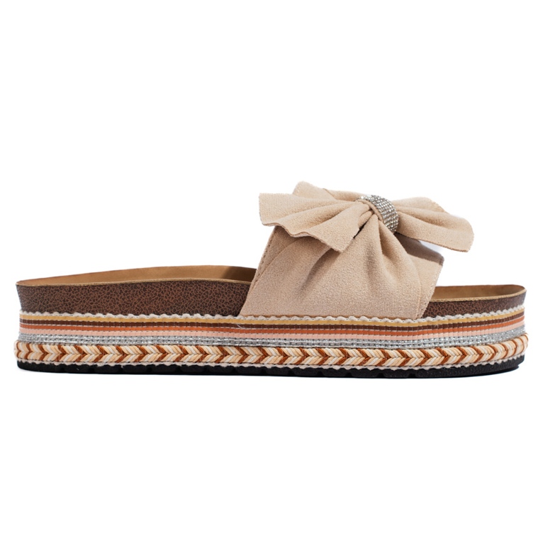 Beigefarbene Wildleder-Slides mit Schleife