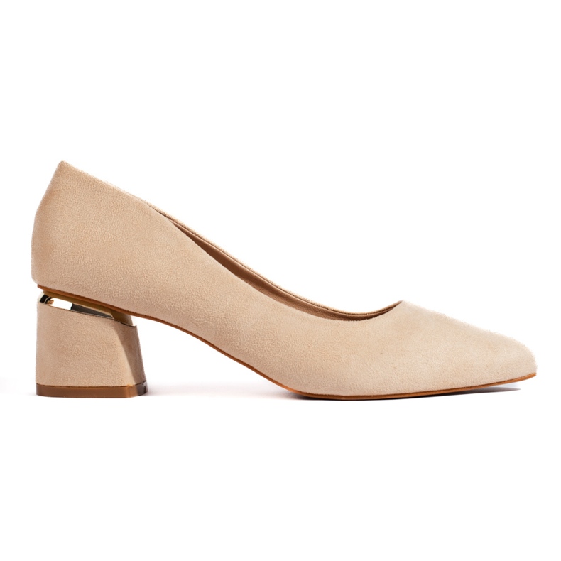 Wildlederbeige Pumps mit niedrigem Absatz