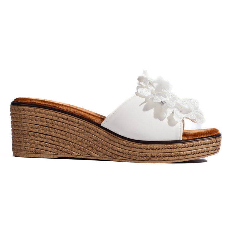 Weiße Wildleder-Pantoletten mit Keilabsatz