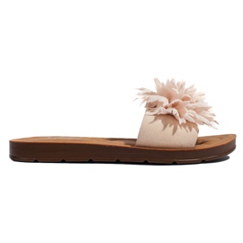 Beige Damen-Flip-Flops mit Blume