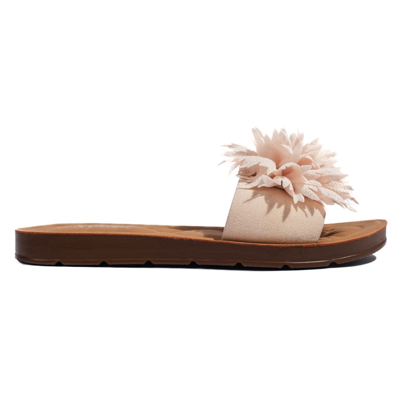 Beige Damen-Flip-Flops mit Blume