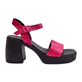 Zazoo 40386 Damen-Ledersandalen auf einem Block Fuchsia rosa