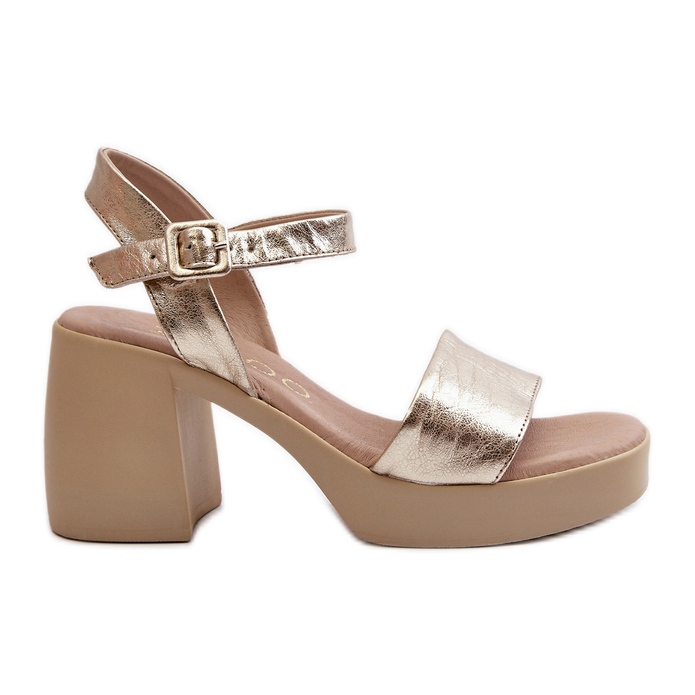 Zazoo 40386 Damen-Ledersandalen auf einem Block, Gold golden