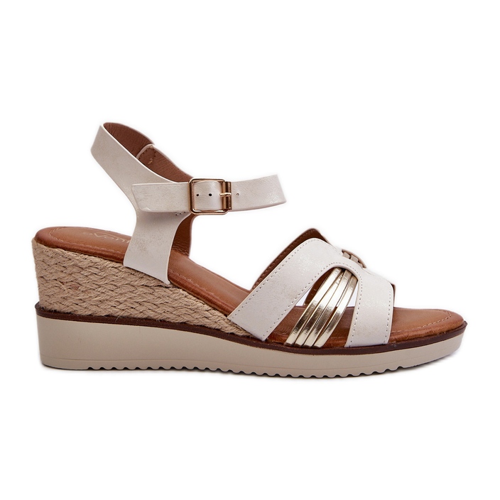 Damen-Keilsandalen mit Zopf, Weiß/Gold Starlenna