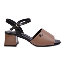 Vinceza Elegante Damensandalen aus Öko-Leder auf Block, Beige Vattima