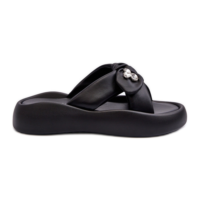 Damen-Leder-Flip-Flops auf der Plattform Schwarz GOE NN2N4110