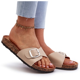 Damen-Flip-Flops auf Kork-Plateau mit Schnalle, Beige Moaxi