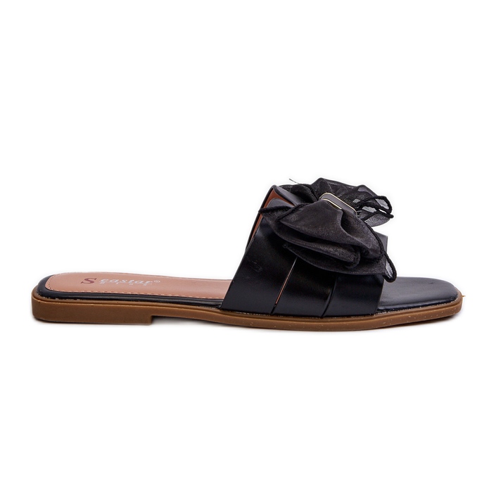 Flache Damen-Flip-Flops mit Schleife, Schwarz Balinda