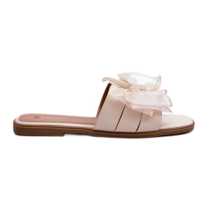 Flache Damen-Flip-Flops mit Schleife, Beige Balinda
