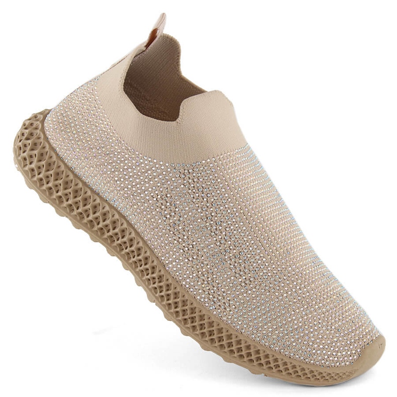 S.Barski Damen-Slip-On-Sportschuhe mit Zirkonen, beige D&amp;A TW121