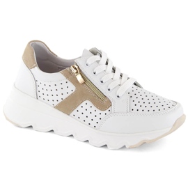 Damen-Sportschuhe mit durchbrochenem Keilabsatz aus Leder, weiß, T.Sokolski 245