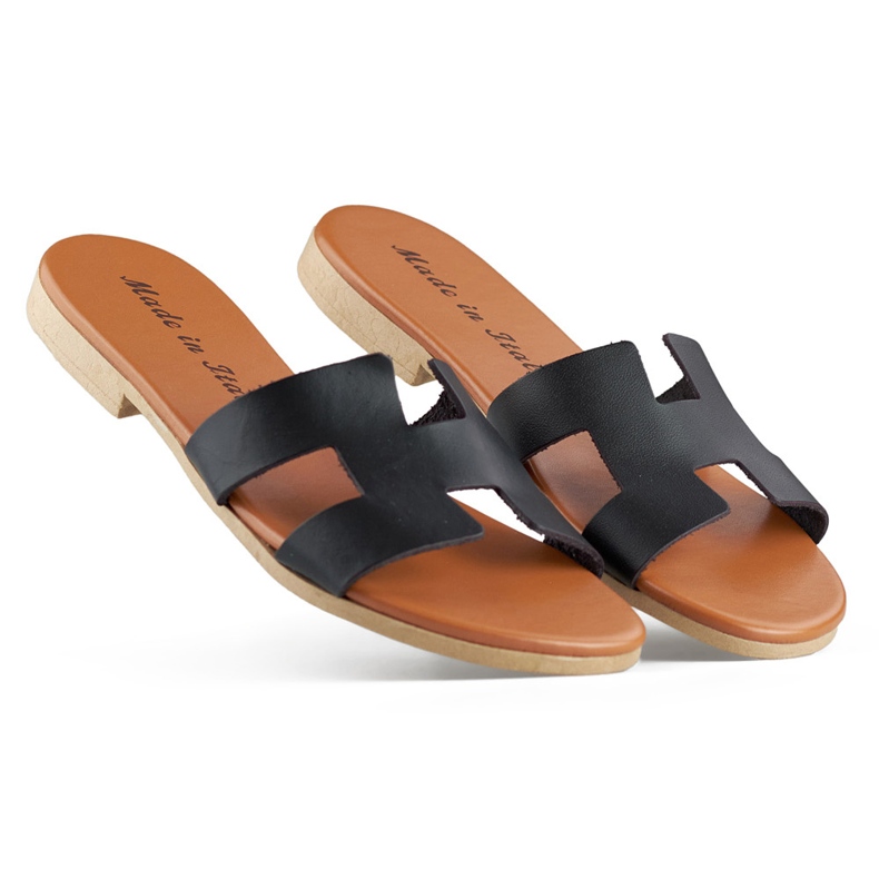 Schwarze Damenhausschuhe aus Naturleder