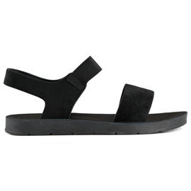 Schwarze Wildledersandalen mit Gummiband und flacher Sohle