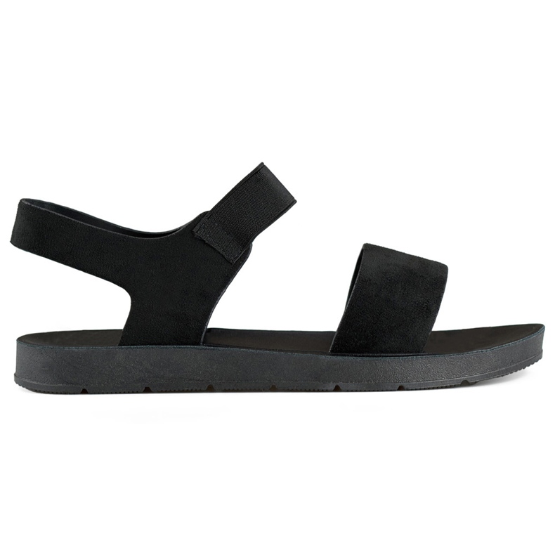 Schwarze Wildledersandalen mit Gummiband und flacher Sohle