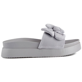 Graue Damen-Flip-Flops mit Schleife auf dicker Sohle