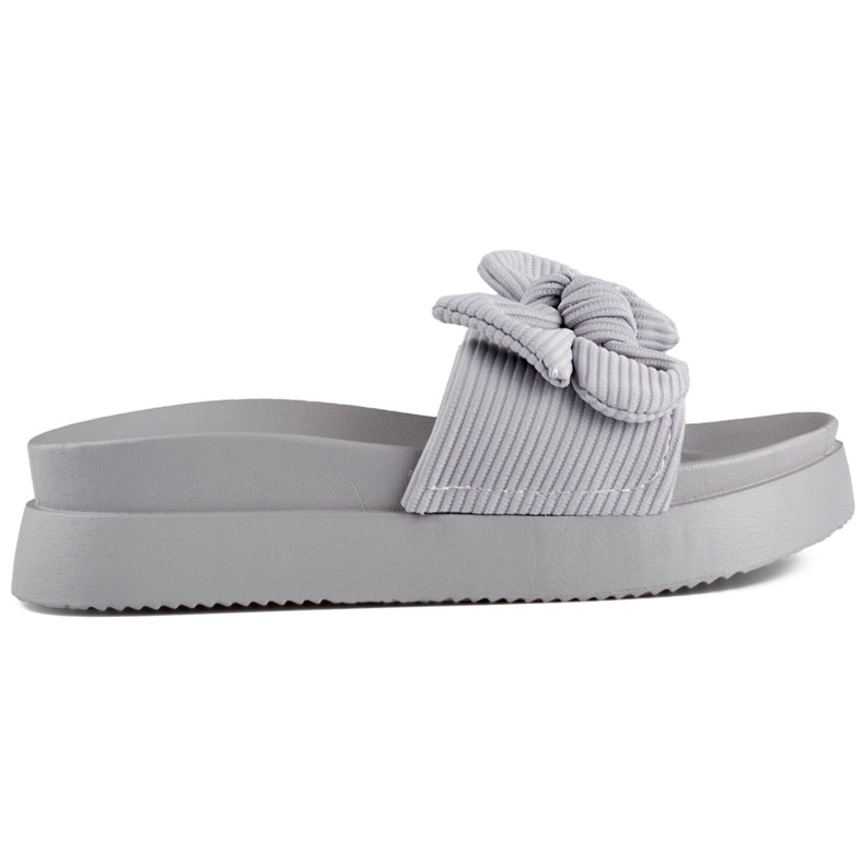 Graue Damen-Flip-Flops mit Schleife auf dicker Sohle