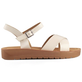 Beige flache Damensandalen aus Öko-Leder