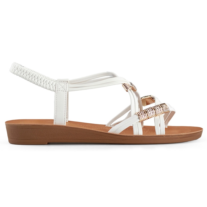 Damensandalen mit Gummiband und Goldverzierung weiß