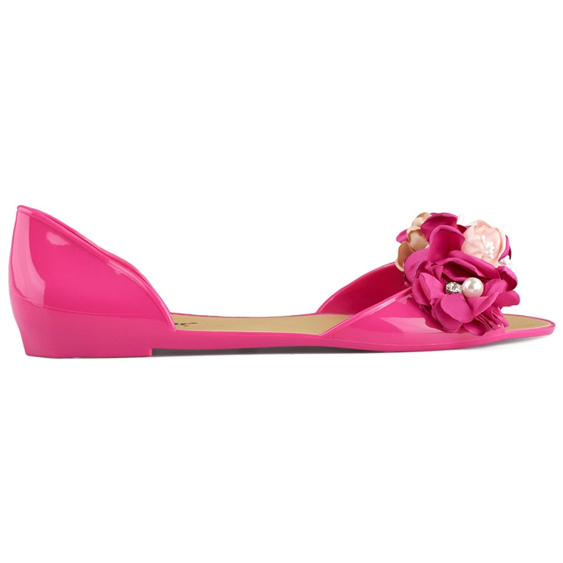 Rosa offene Ballerinas aus Gummi mit Blumen