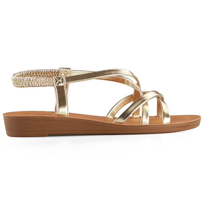 Goldene Damensandalen mit flacher Sohle