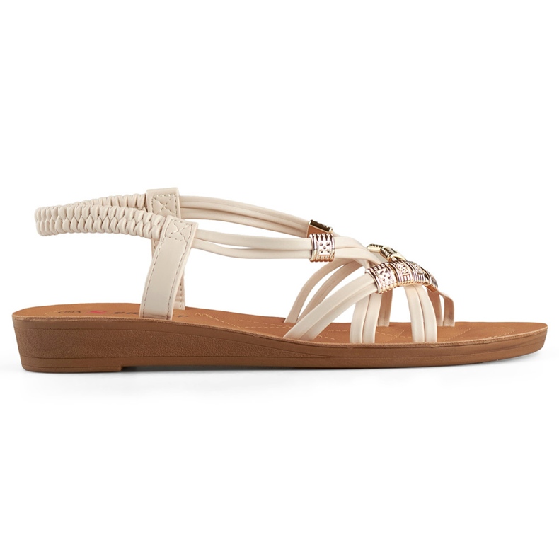 Beigefarbene Damensandalen mit Goldverzierung