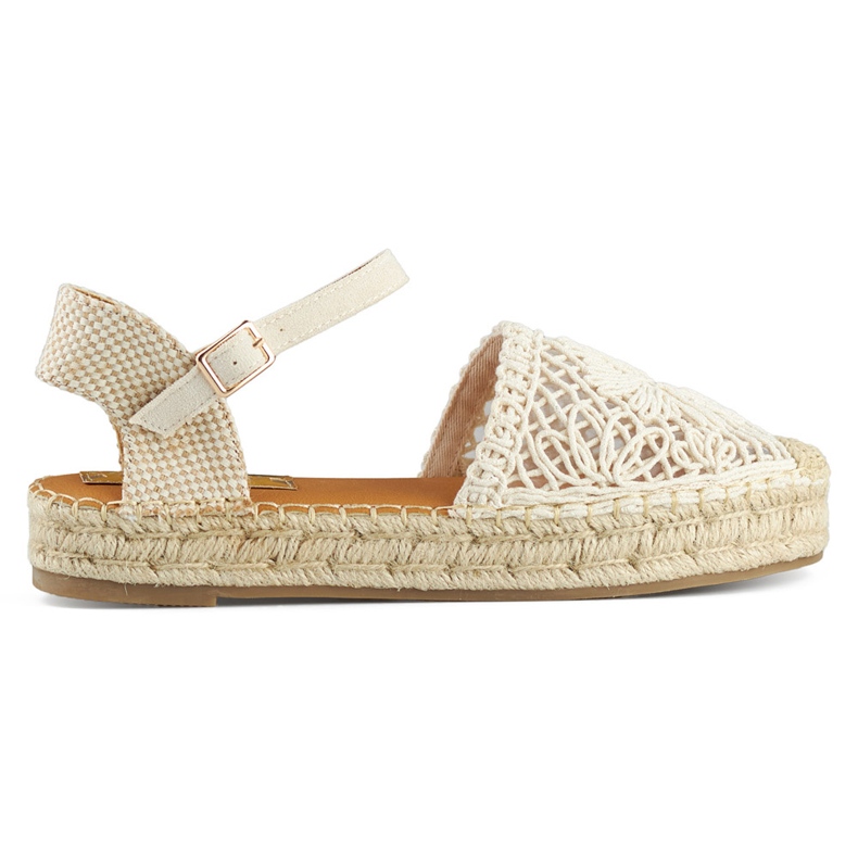 Beigefarbene Espadrille-Sandalen mit dicker Sohle, geflochtene Espadrilles