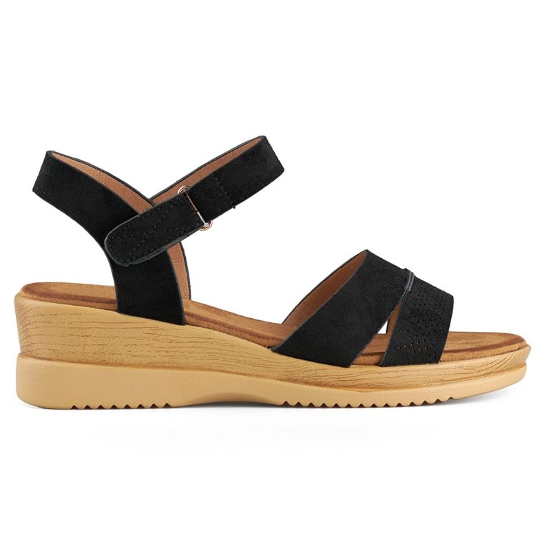 Keilsandaletten aus schwarzem Wildleder, bequeme Damensandalen