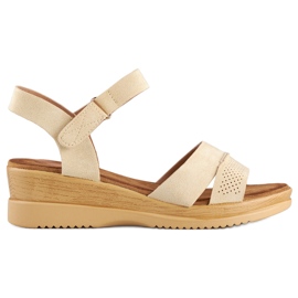 Beige Wildleder-Keilsandalen, bequeme Damensandalen