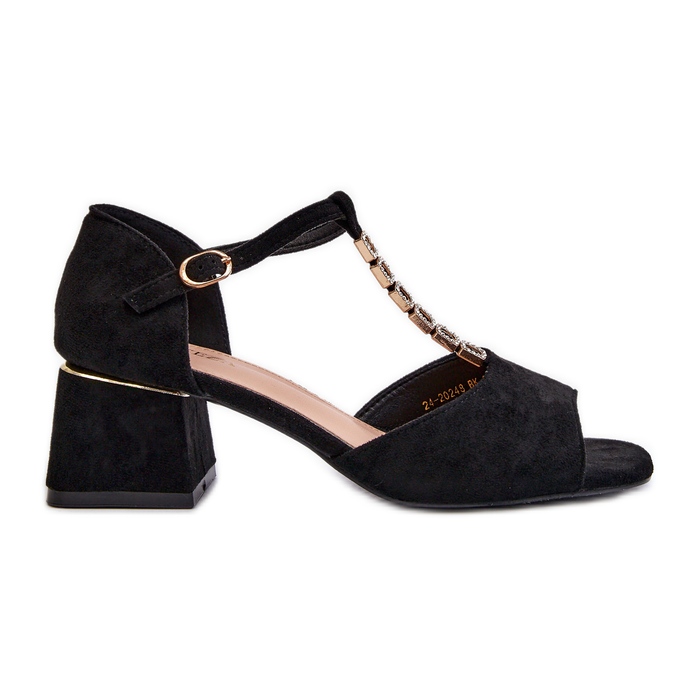 Vinceza Damensandalen mit Blockabsatz und Zierriemen, Öko-Wildleder, Schwarz Obivena