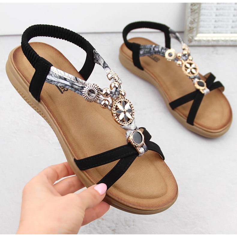 Bequeme flache schwarze Damensandalen Artiker 54C1334