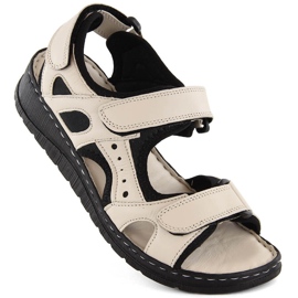 Bequeme Damen-Ledersandalen mit Klettverschluss, beige Artiker 52C0294