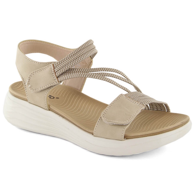 Bequeme Damensandalen mit Klettverschluss und Gummibändern, beige eVento 7056