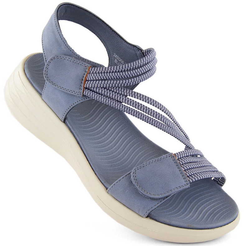 Bequeme Damensandalen mit Klettverschluss und Gummibändern, blau eVento 7056