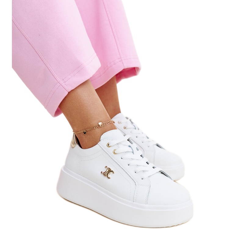 Weiße Ledersneaker mit hoher Sohle, Melita