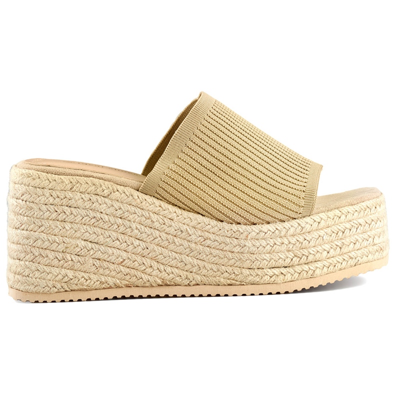 Espadrille-Flip-Flops auf hohem Keilabsatz mit Goldfaden golden