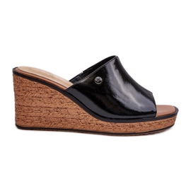 Damen-Flip-Flops mit Keilabsatz aus Lackleder Sergio Leone KL213 Schwarz