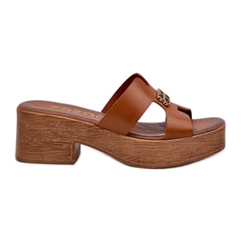 Zazoo 40412 Elegante Damen-Flip-Flops aus Leder mit Goldverzierung, Braun