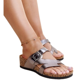 Graue Metallic-Keil-Pantoletten Donata