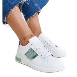 Weiße und grüne Giulia-Sneaker mit Strasssteinen