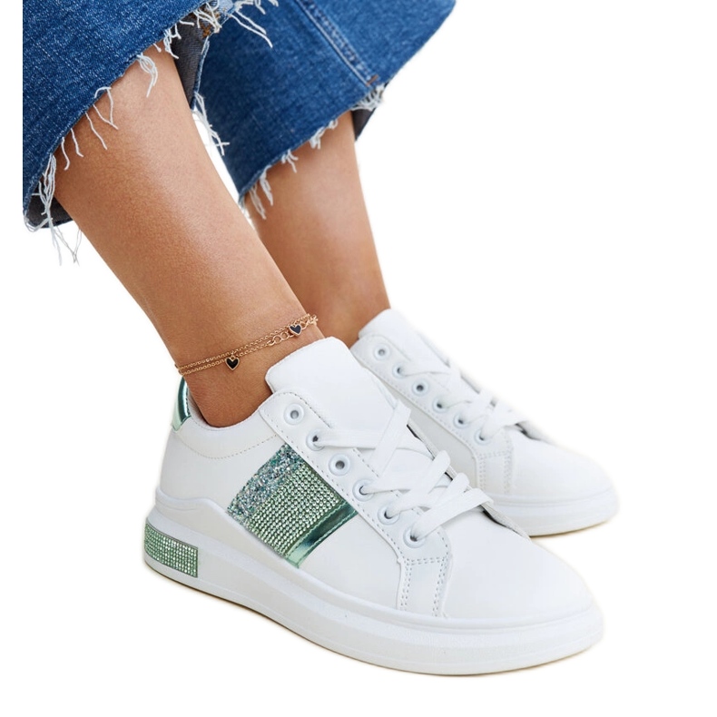 Weiße und grüne Giulia-Sneaker mit Strasssteinen